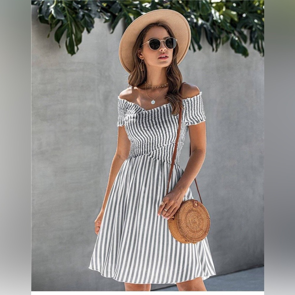 GREY BOHEMIAN DRESS WITH STRIPES DRESS
